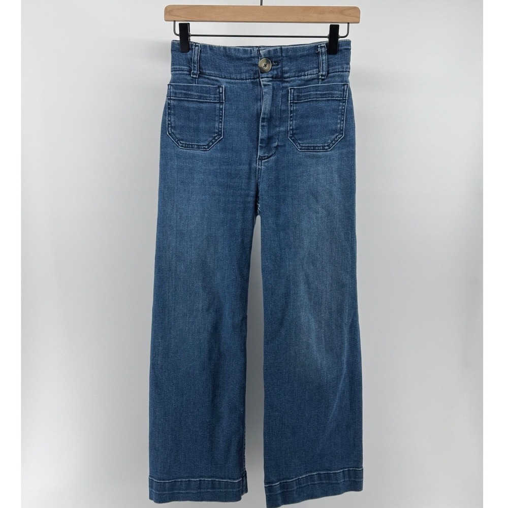 Pilcro Anthropologie Skipper‎ Wide Leg Cropped Jeans Womens 25 Blue High Rise